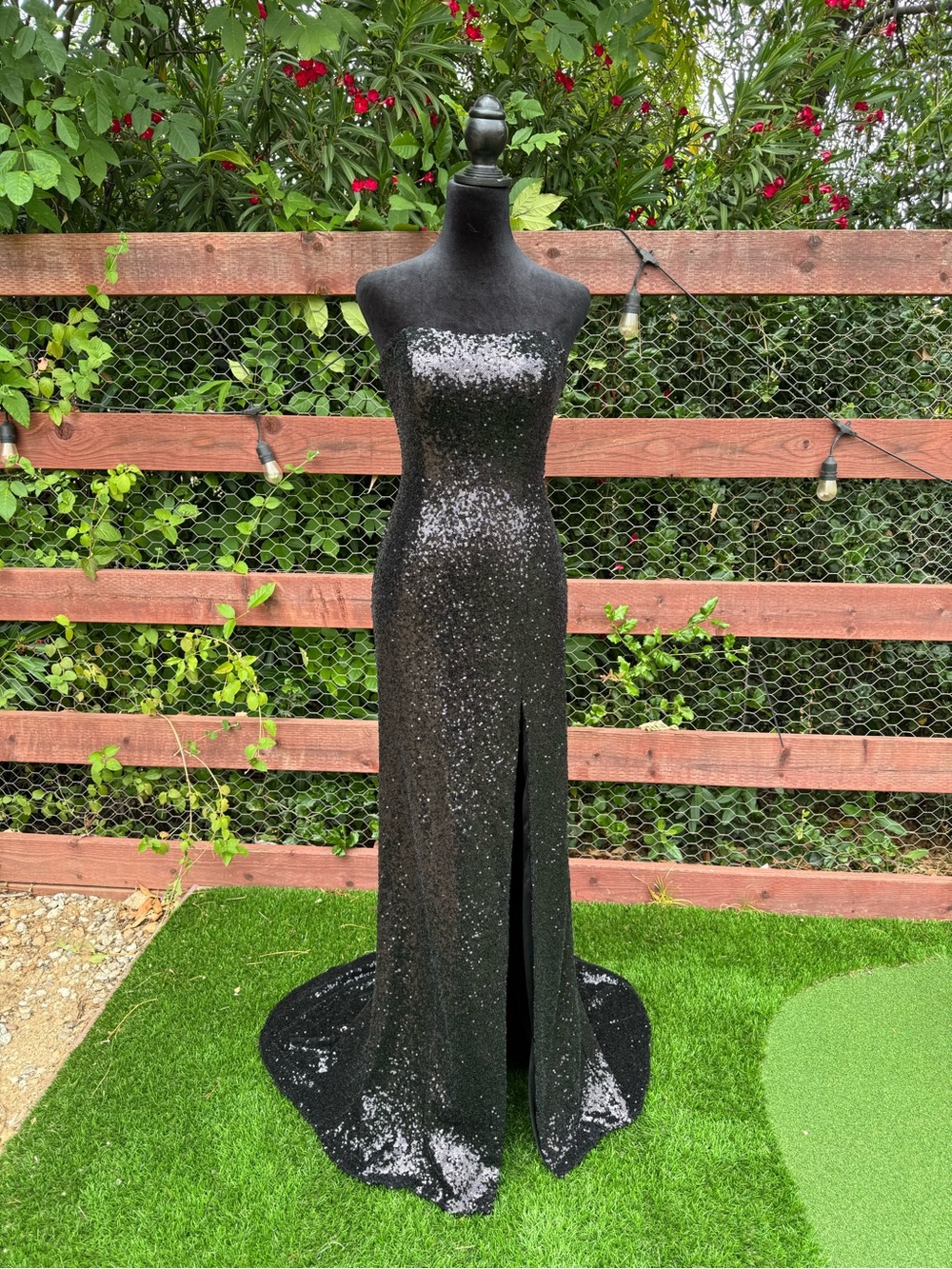 Sherri Hill Black Sequin Strapless Evening Gown